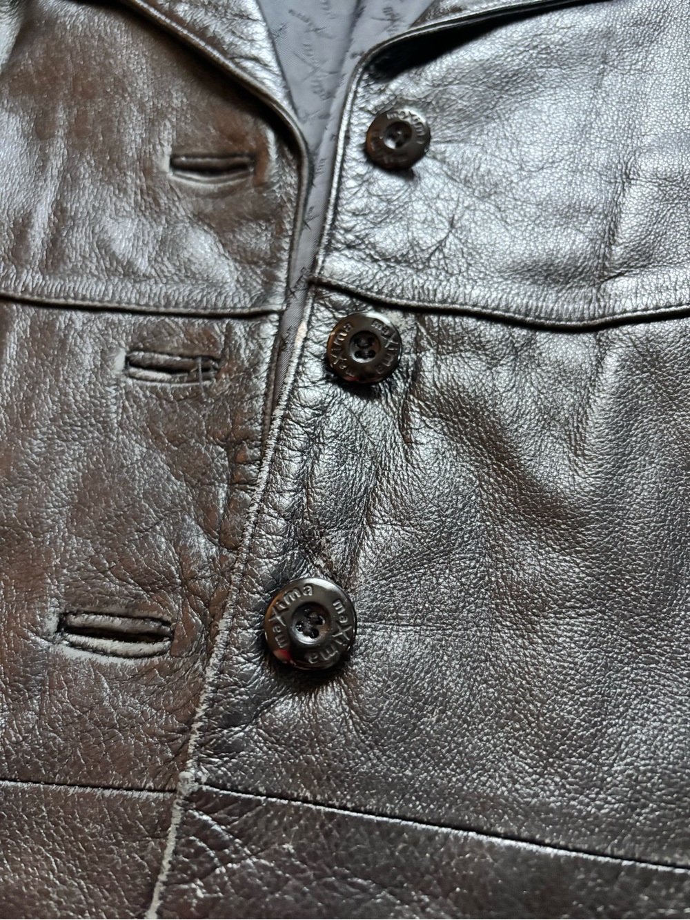 Maxima Black Leather Button-Front Jacket; NO Zipper Pull - Picture 6 of 16